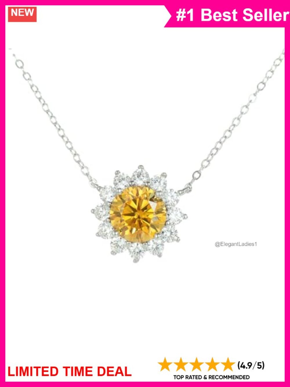 14K Gold Sunflower Necklace 1ct VVS1 Diamond Pendant Women